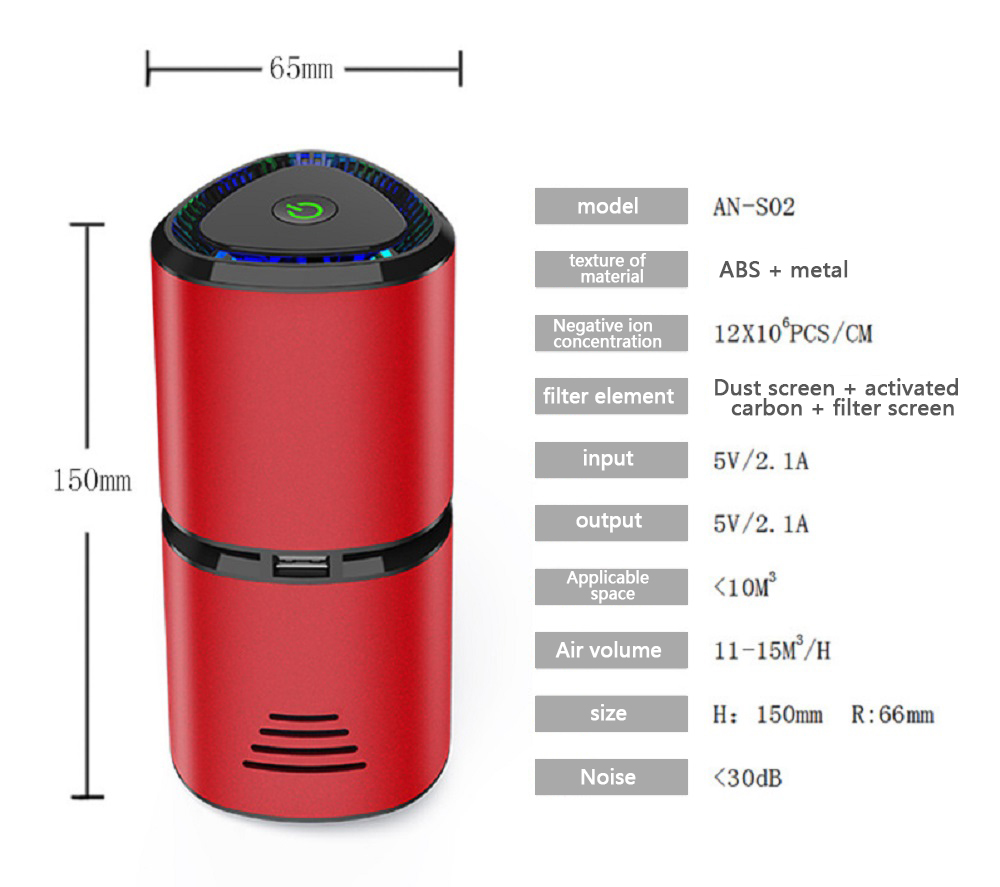 ouchuangbo Car air purifier portable negative ion purifier dual USB car home office air freshener