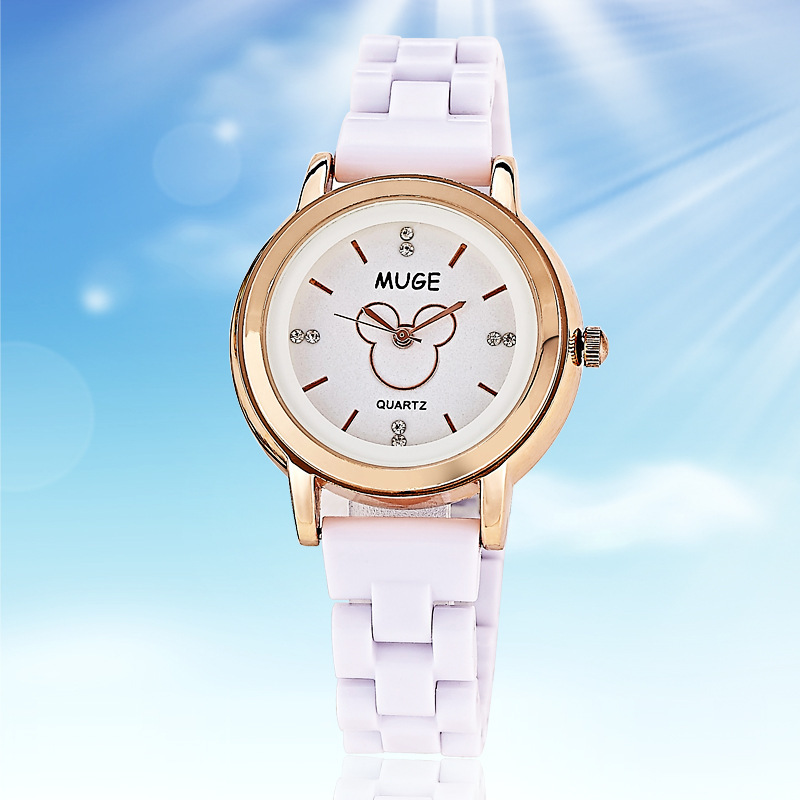 Diamond  Quartz watches Mickey Retro Clover Watch Ms white Imitation ceramic table
