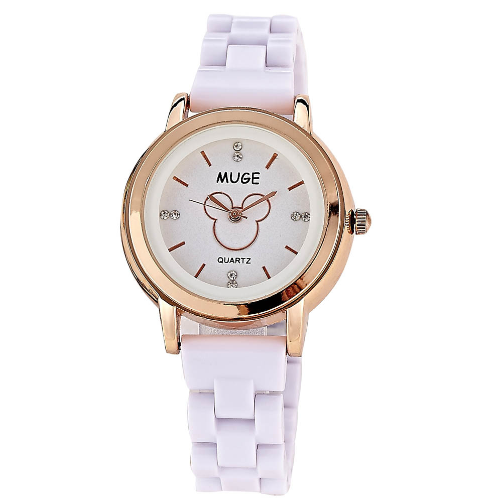 Diamond  Quartz watches Mickey Retro Clover Watch Ms white Imitation ceramic table