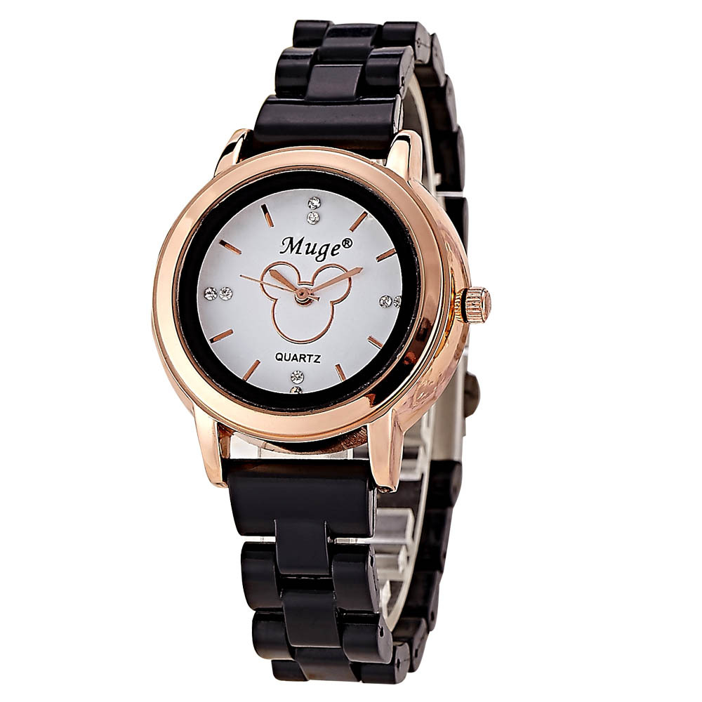 Diamond  Quartz watches Mickey Retro Clover Watch Ms white Imitation ceramic table