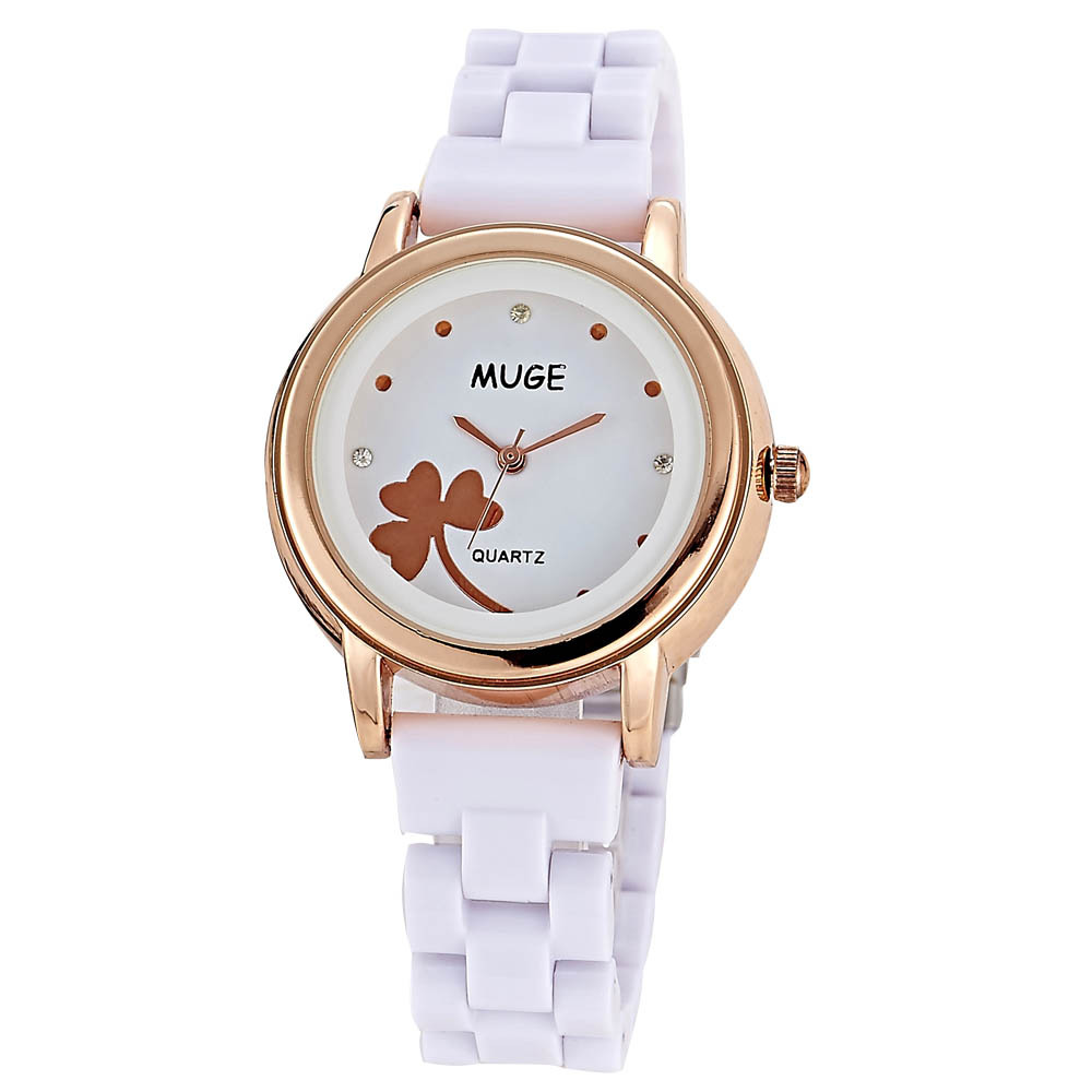 Diamond  Quartz watches Mickey Retro Clover Watch Ms white Imitation ceramic table