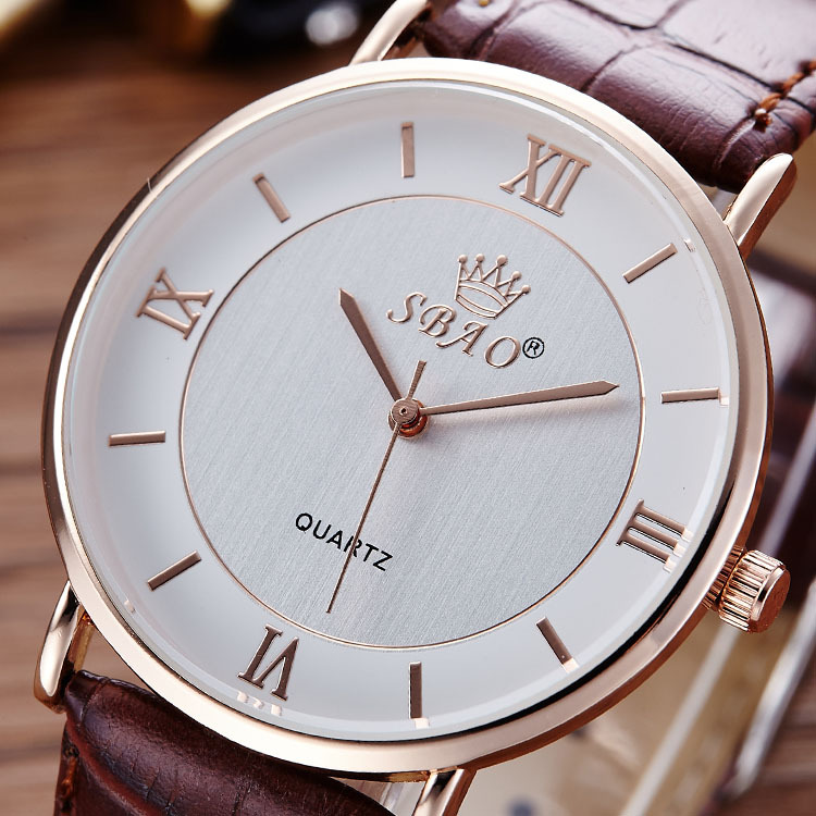 Couple Belt Business Upscale quartz On the table Genuine Leather Ultra thin Men waterproof Watch