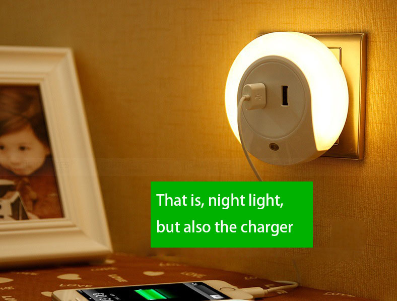 intelligent Double usb Charge Light control Night light Two Mobile phone Simultaneously Charge