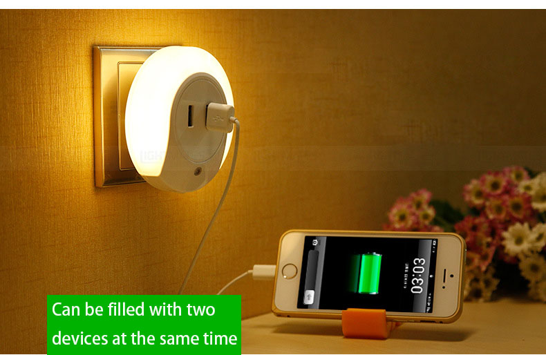 intelligent Double usb Charge Light control Night light Two Mobile phone Simultaneously Charge
