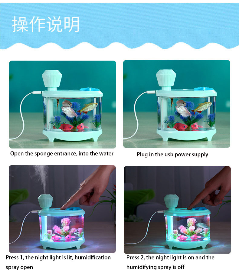 Fish Tank Lights Humidifier Creative USB Charge Humidifier Mini Home Humidifier