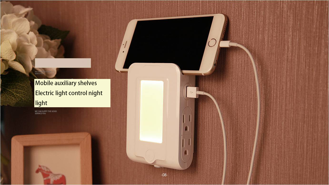 Double USB Charge Light Control Night light Four U.S. regulations Multifunction Socket
