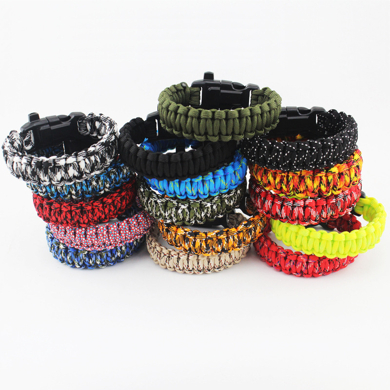 Outdoor Survive Sparkle Buckle compass Whistle Umbrella Rope Multifunction Five in one Bracelet