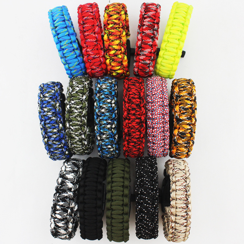 Outdoor Survive Sparkle Buckle compass Whistle Umbrella Rope Multifunction Five in one Bracelet