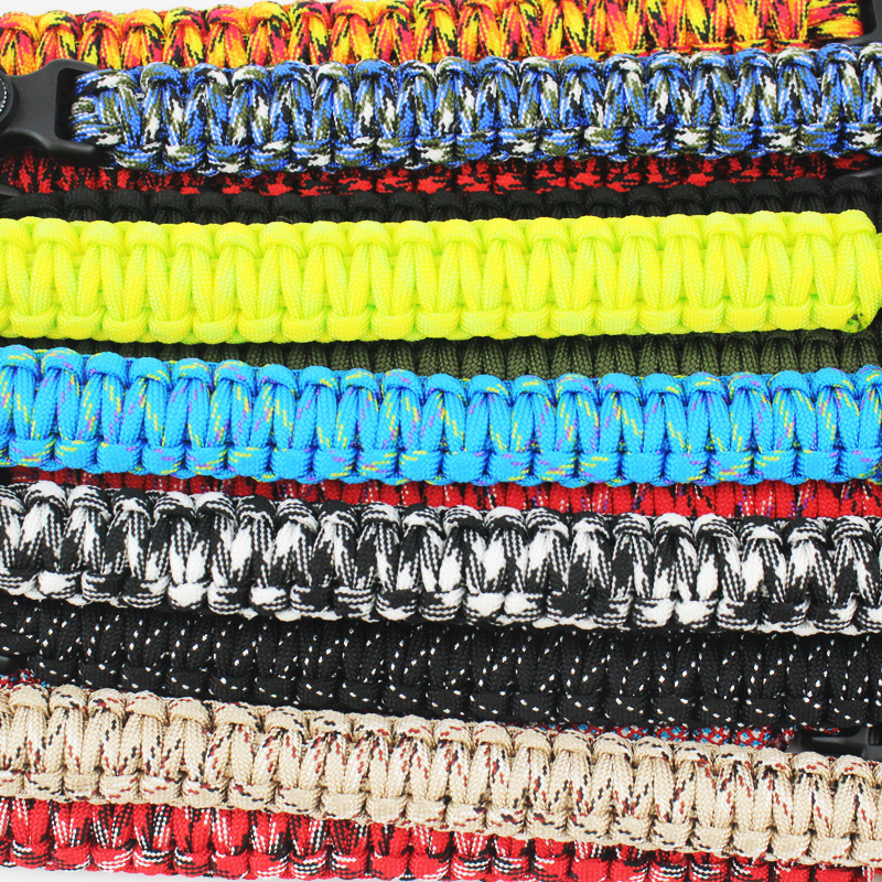 Outdoor Survive Sparkle Buckle compass Whistle Umbrella Rope Multifunction Five in one Bracelet