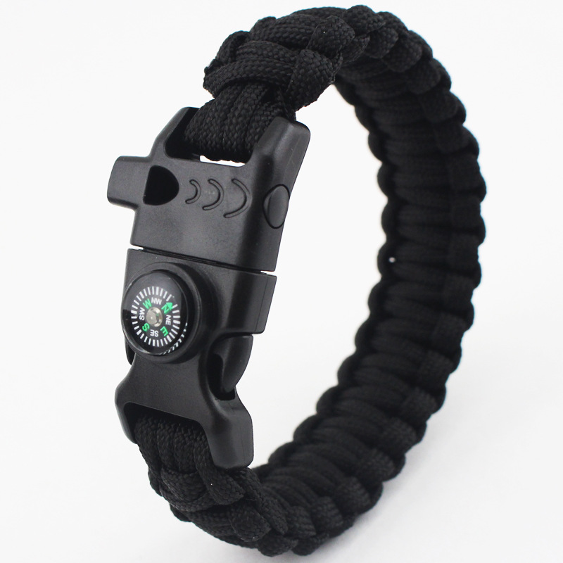 Outdoor Survive Sparkle Buckle compass Whistle Umbrella Rope Multifunction Five in one Bracelet