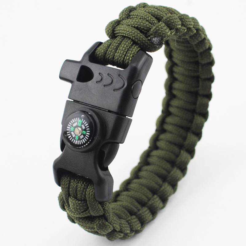 Outdoor Survive Sparkle Buckle compass Whistle Umbrella Rope Multifunction Five in one Bracelet
