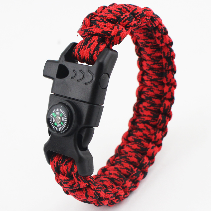 Outdoor Survive Sparkle Buckle compass Whistle Umbrella Rope Multifunction Five in one Bracelet