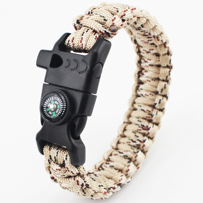 Outdoor Survive Sparkle Buckle compass Whistle Umbrella Rope Multifunction Five in one Bracelet