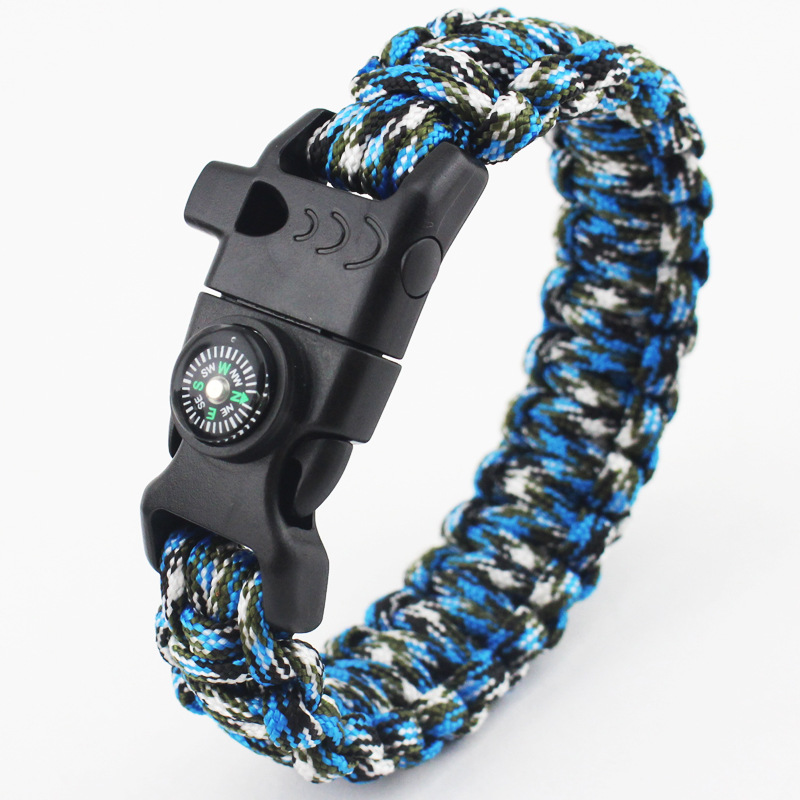 Outdoor Survive Sparkle Buckle compass Whistle Umbrella Rope Multifunction Five in one Bracelet