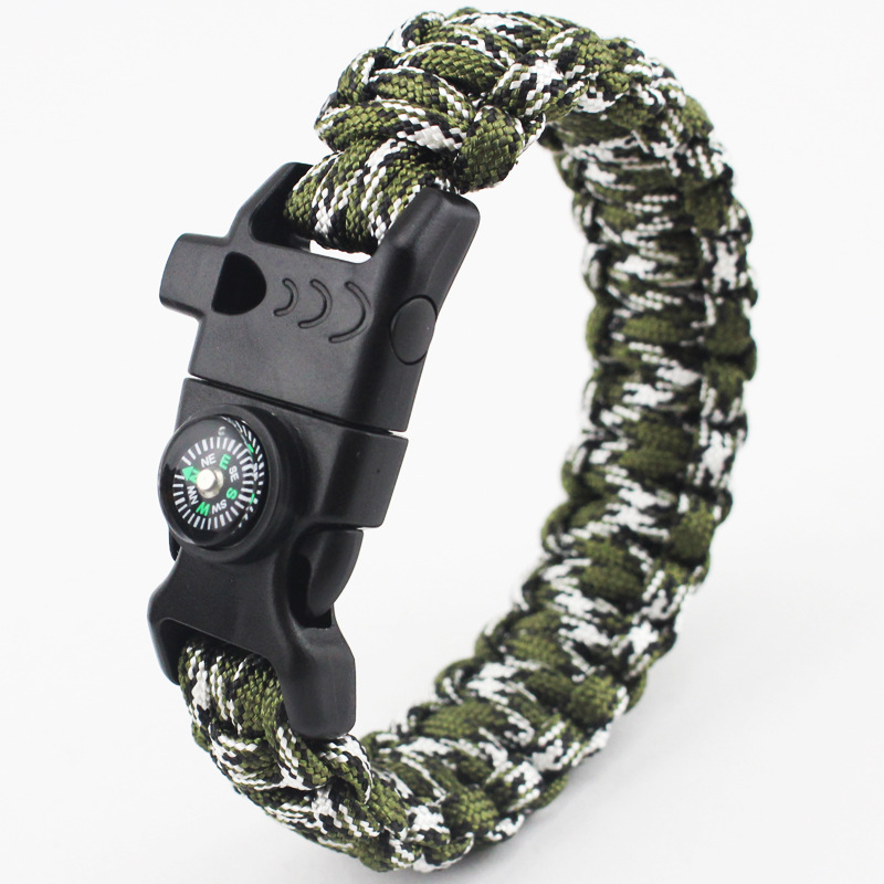 Outdoor Survive Sparkle Buckle compass Whistle Umbrella Rope Multifunction Five in one Bracelet