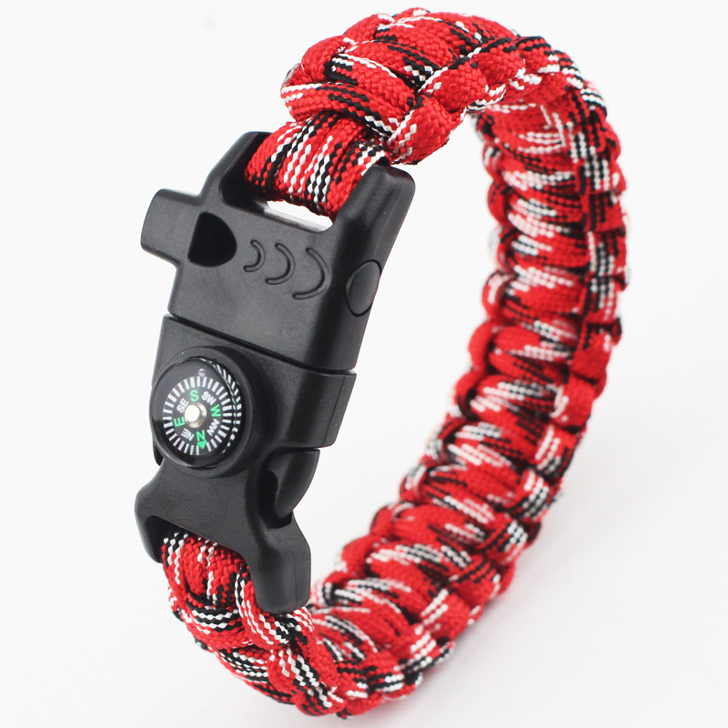 Outdoor Survive Sparkle Buckle compass Whistle Umbrella Rope Multifunction Five in one Bracelet
