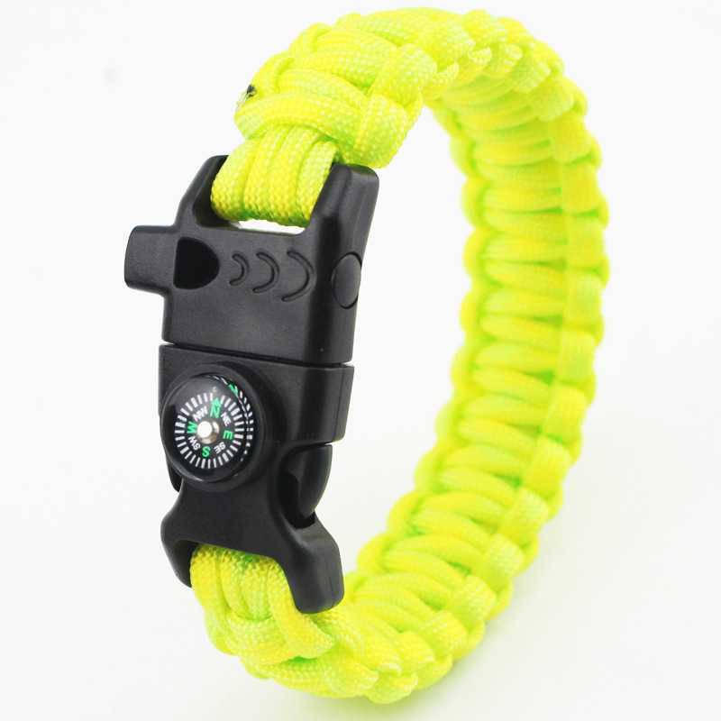 Outdoor Survive Sparkle Buckle compass Whistle Umbrella Rope Multifunction Five in one Bracelet