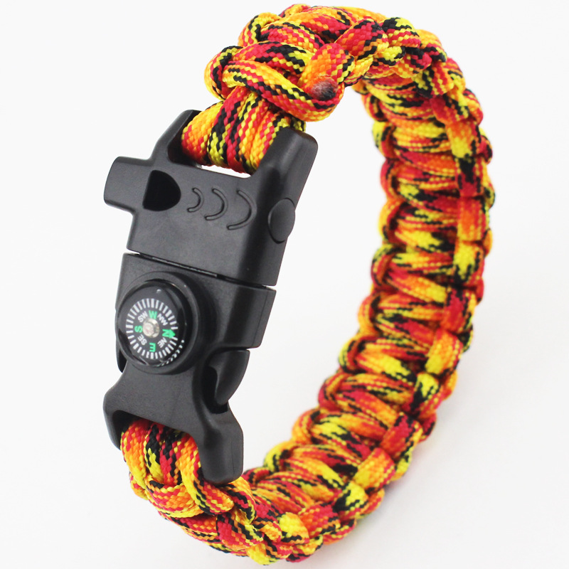 Outdoor Survive Sparkle Buckle compass Whistle Umbrella Rope Multifunction Five in one Bracelet