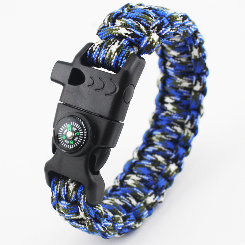 Outdoor Survive Sparkle Buckle compass Whistle Umbrella Rope Multifunction Five in one Bracelet