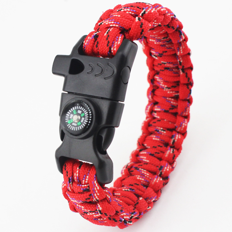 Outdoor Survive Sparkle Buckle compass Whistle Umbrella Rope Multifunction Five in one Bracelet