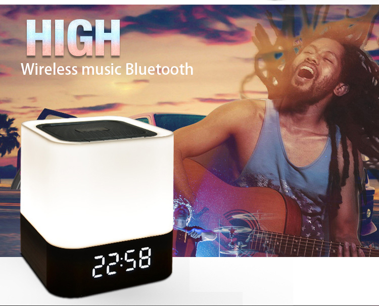 Wireless Bluetooth Speaker Portable Touch Led Alarm Clock Card Table Lamp Sound Bluetooth Bass