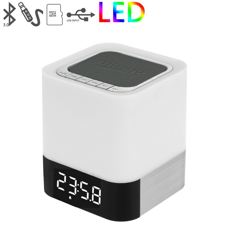 Wireless Bluetooth Speaker Portable Touch Led Alarm Clock Card Table Lamp Sound Bluetooth Bass