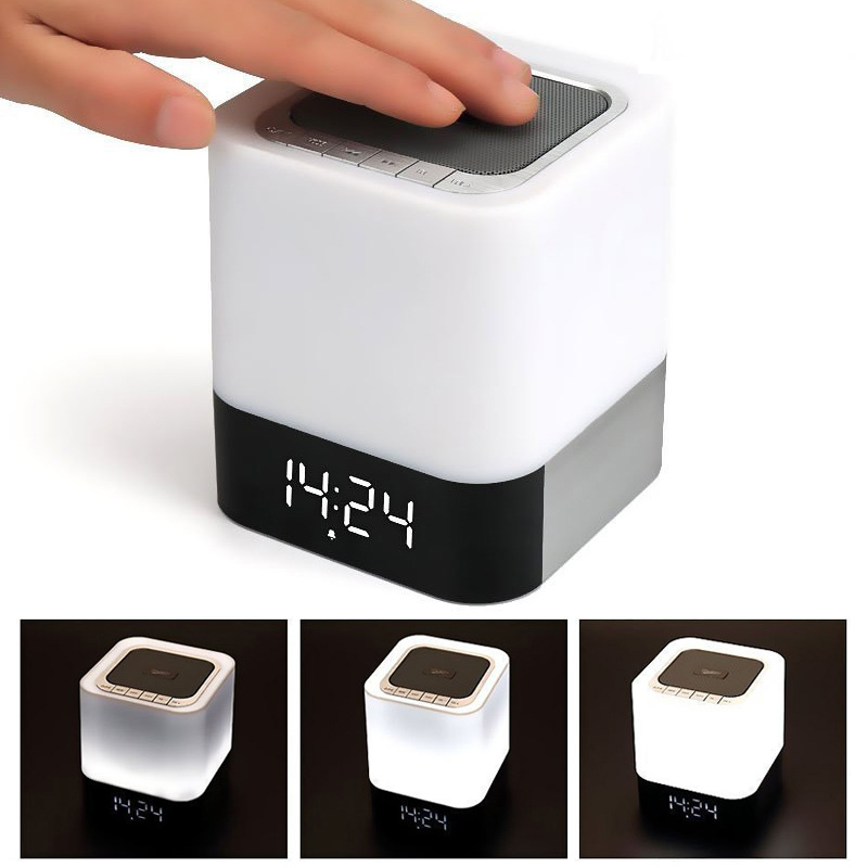 Wireless Bluetooth Speaker Portable Touch Led Alarm Clock Card Table Lamp Sound Bluetooth Bass
