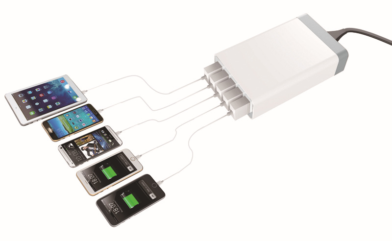 Intelligent Multifunction 5 Mouth usb Charger Intelligent Flat Mobile Phone Charge Plug