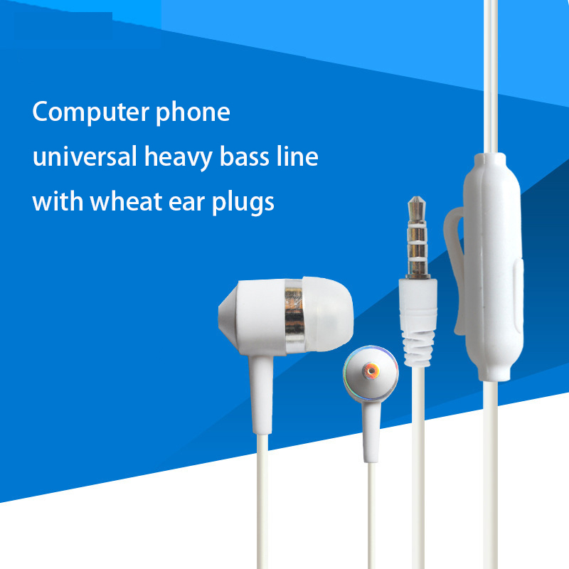 Color Crystal line Headset Computer Mobile Phone General Subwoofer Wire Control With Wheat Earplugs