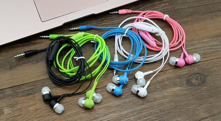 Color Crystal line Headset Computer Mobile Phone General Subwoofer Wire Control With Wheat Earplugs