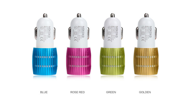 Dual USB Car Charger  Mobile Phone General Car Color Metal Charger