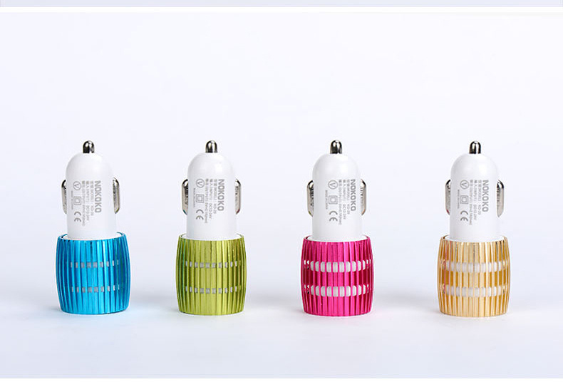 Dual USB Car Charger  Mobile Phone General Car Color Metal Charger