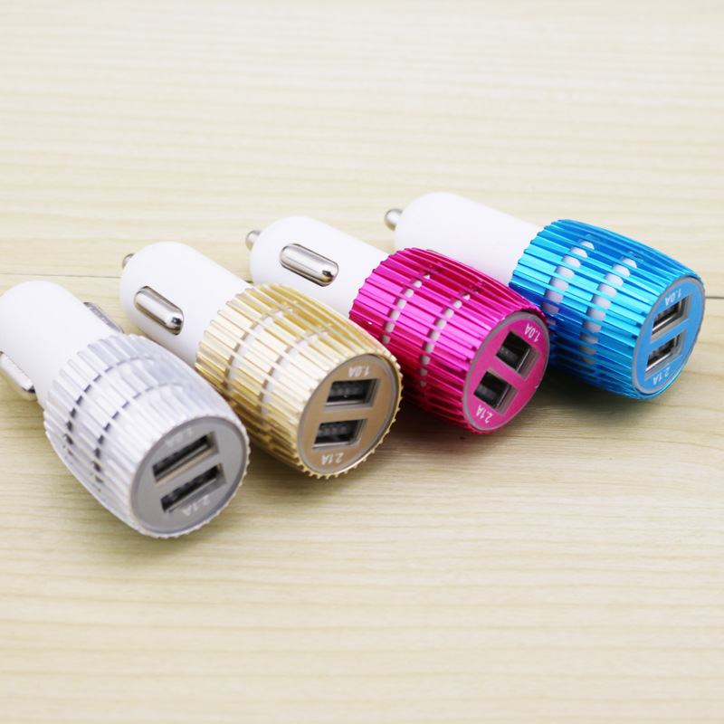 Dual USB Car Charger  Mobile Phone General Car Color Metal Charger