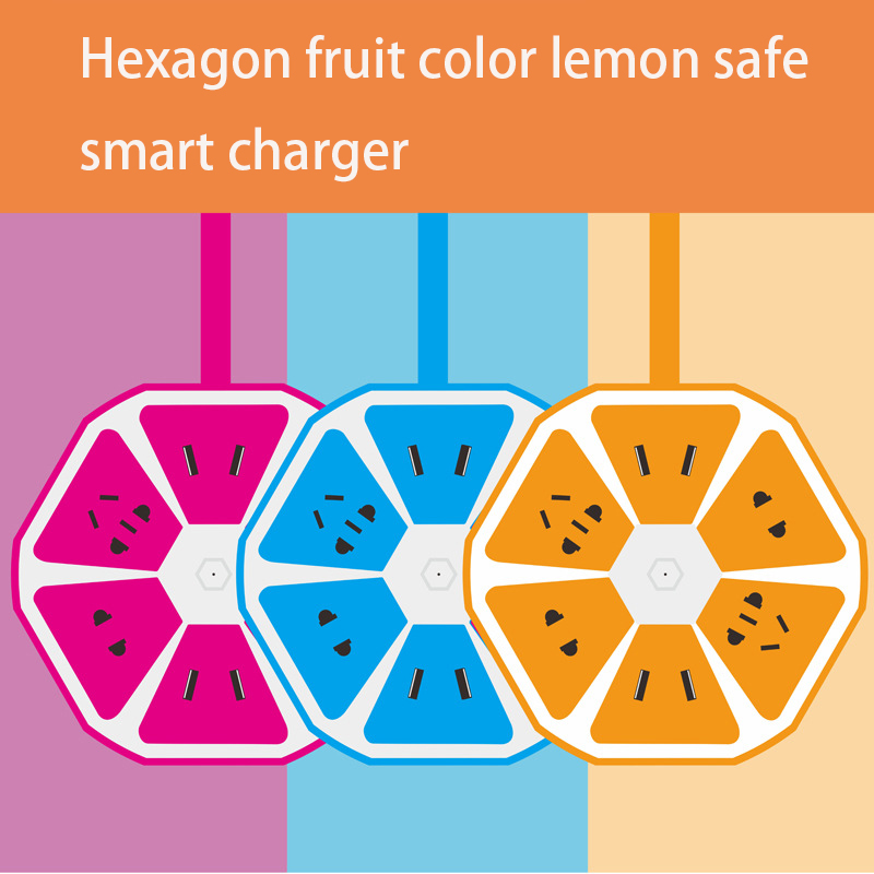 Creative USB Versatile Colorful Mobile Phone Row Hexagonal Safety intelligent USB Charger