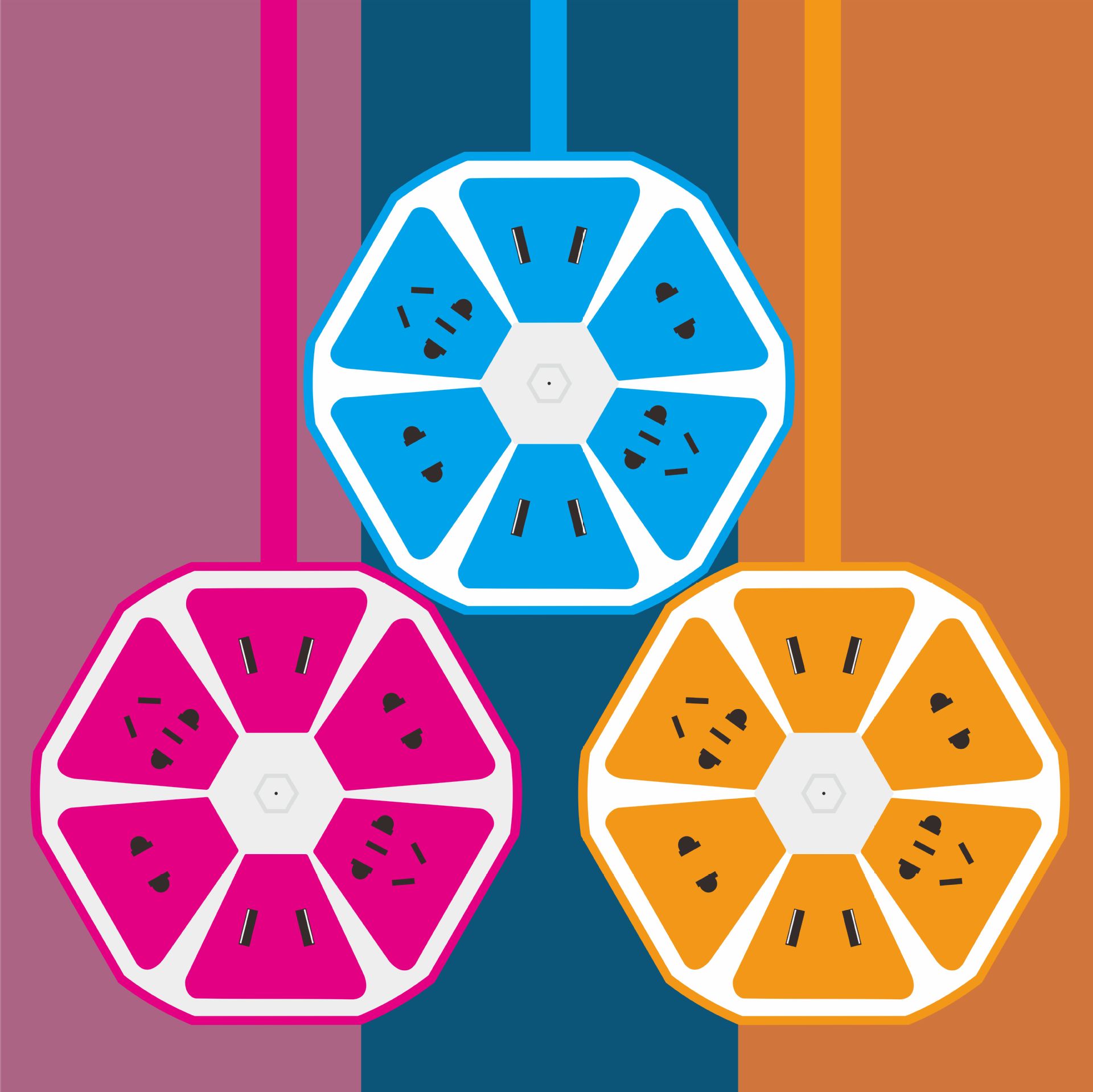 Creative USB Versatile Colorful Mobile Phone Row Hexagonal Safety intelligent USB Charger