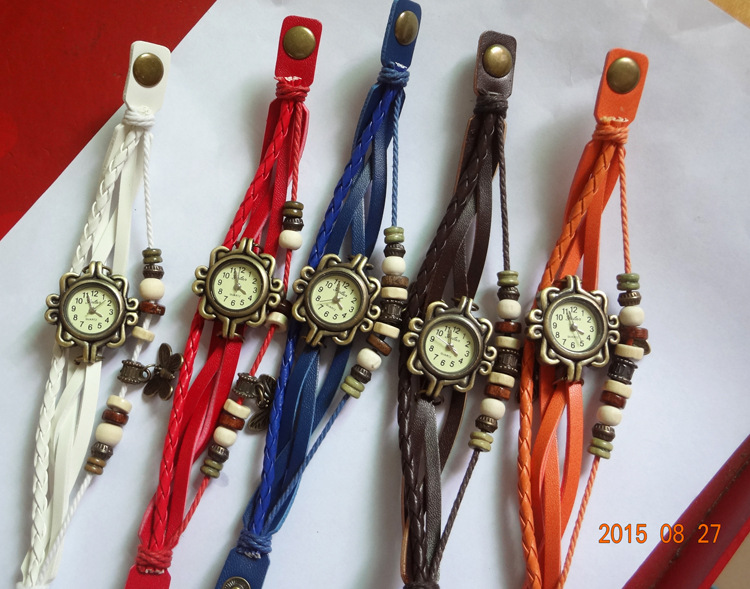 Retro Butterfly Ms  Watch leather Watch Manual Weave Fashion Ms Bracelet