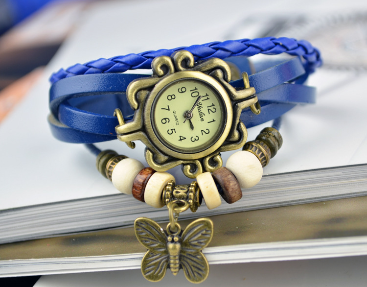 Retro Butterfly Ms  Watch leather Watch Manual Weave Fashion Ms Bracelet