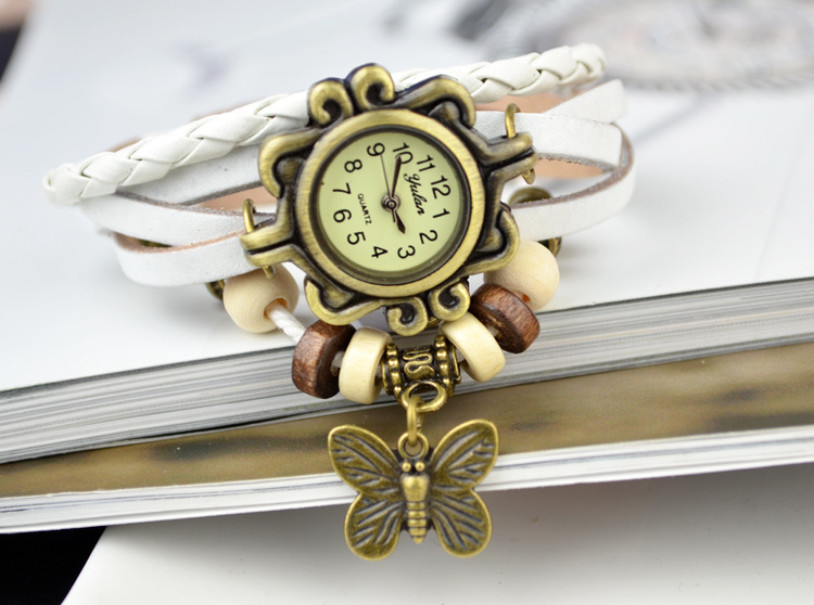 Retro Butterfly Ms  Watch leather Watch Manual Weave Fashion Ms Bracelet