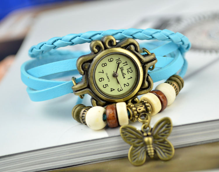 Retro Butterfly Ms  Watch leather Watch Manual Weave Fashion Ms Bracelet
