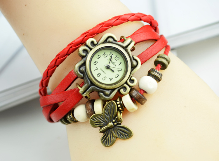 Retro Butterfly Ms  Watch leather Watch Manual Weave Fashion Ms Bracelet