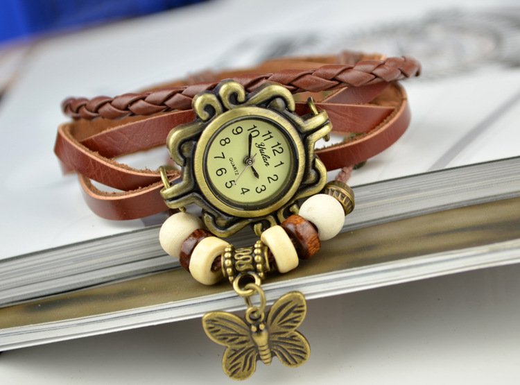Retro Butterfly Ms  Watch leather Watch Manual Weave Fashion Ms Bracelet