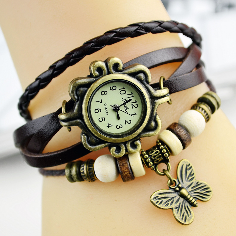 Retro Butterfly Ms  Watch leather Watch Manual Weave Fashion Ms Bracelet