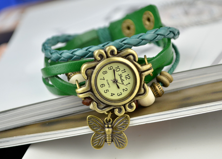 Retro Butterfly Ms  Watch leather Watch Manual Weave Fashion Ms Bracelet
