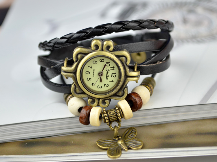 Retro Butterfly Ms  Watch leather Watch Manual Weave Fashion Ms Bracelet