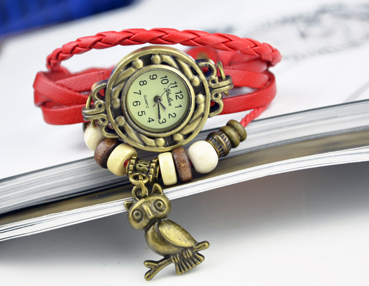 Retro Watch  Full hand Weave Ms Bracelet owl Watch fashion Leisure Retro Watch