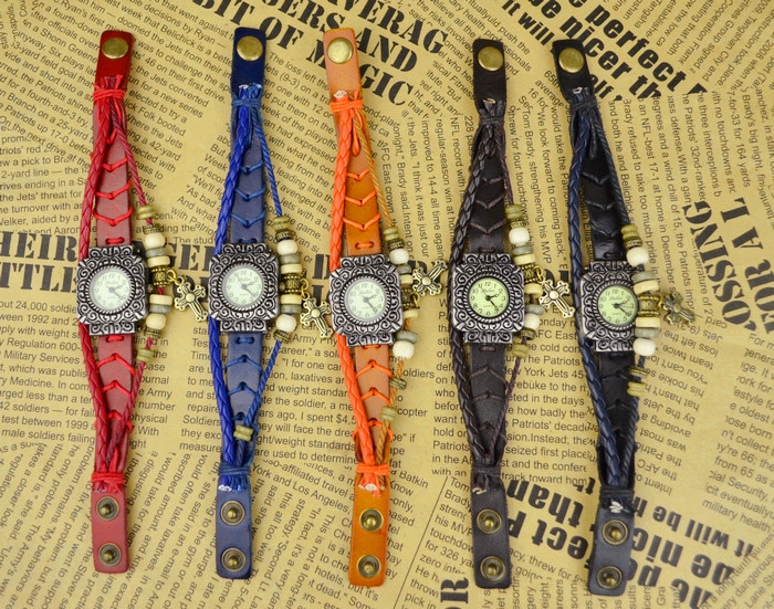 Retro ' Watch Cowhide Bracelet  Square head carving Flower head fashion Retro Watch