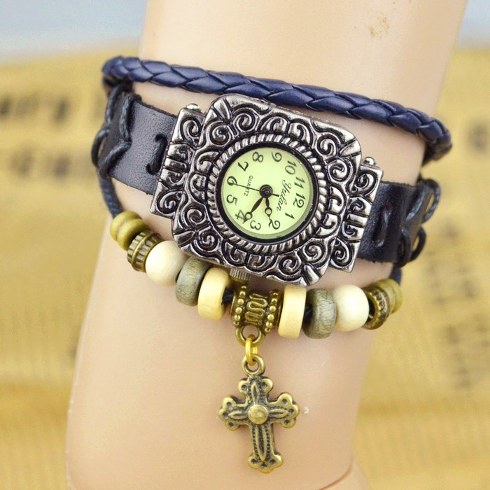 Retro ' Watch Cowhide Bracelet  Square head carving Flower head fashion Retro Watch