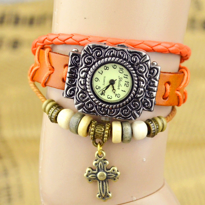 Retro ' Watch Cowhide Bracelet  Square head carving Flower head fashion Retro Watch