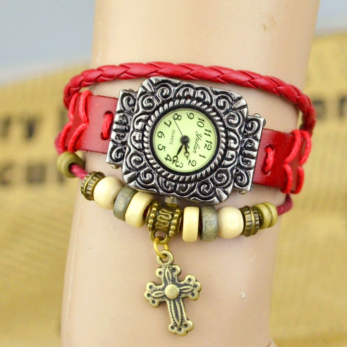Retro ' Watch Cowhide Bracelet  Square head carving Flower head fashion Retro Watch
