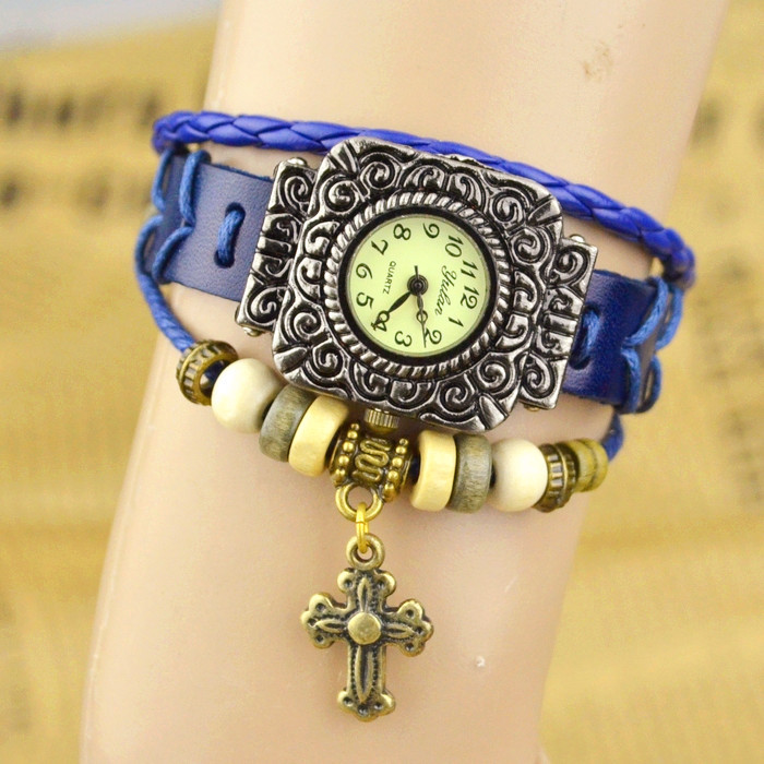 Retro ' Watch Cowhide Bracelet  Square head carving Flower head fashion Retro Watch